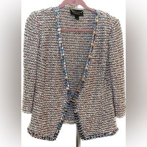 St John Suit Jeweled Collar & Hem Metallic Yarn/Tweed Tuxedo Jacket & Skirt